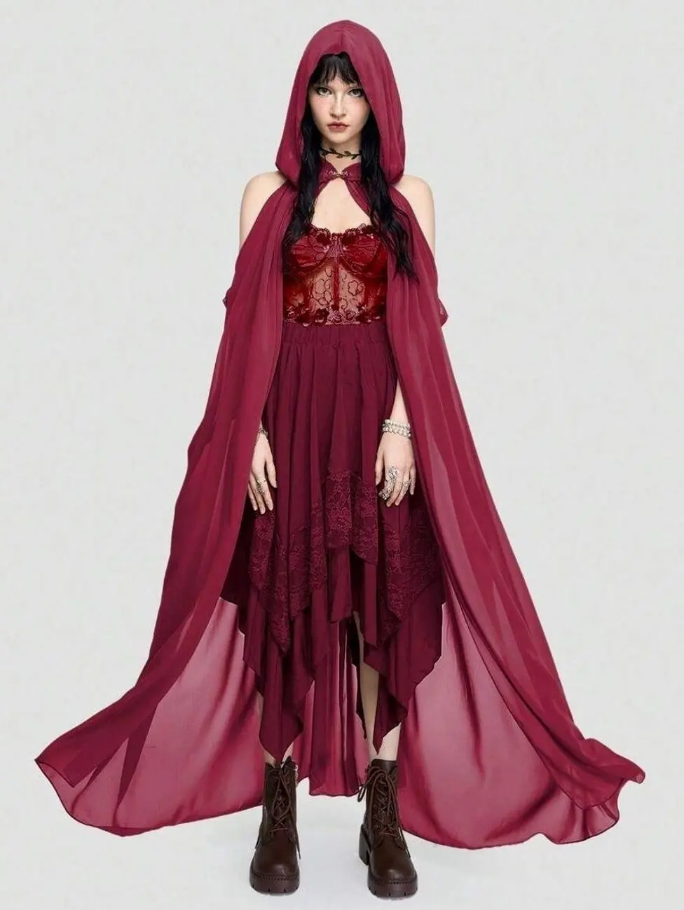 Women's Fairycore Hooded Cape, Vintage Woodland Fairy Cloak, Lightweight Renaissance Costume Shawl, Elven Cosplay Hooded Cape for Halloween, Renaissance Fair, Festival & Photoshoot
