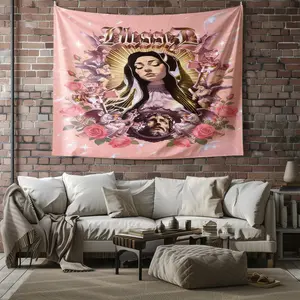 Virgin Mary Tapestry, Vintage Chicano Style Faith Art Wall Hanging, Suitable for Bedroom and Living Room Wall Decor, Ideal Gift for Church Friends and Faithful Companions