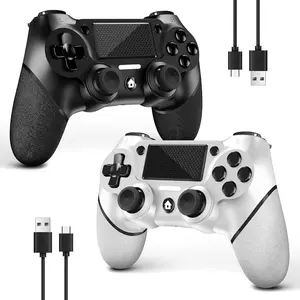 2 Pack for PS4 Controller, Wireless Controller for PS4,Pro,Slim,PC, with Non-Slip Grip of Both Sides and 2 USB-C Cable! (Black and White)