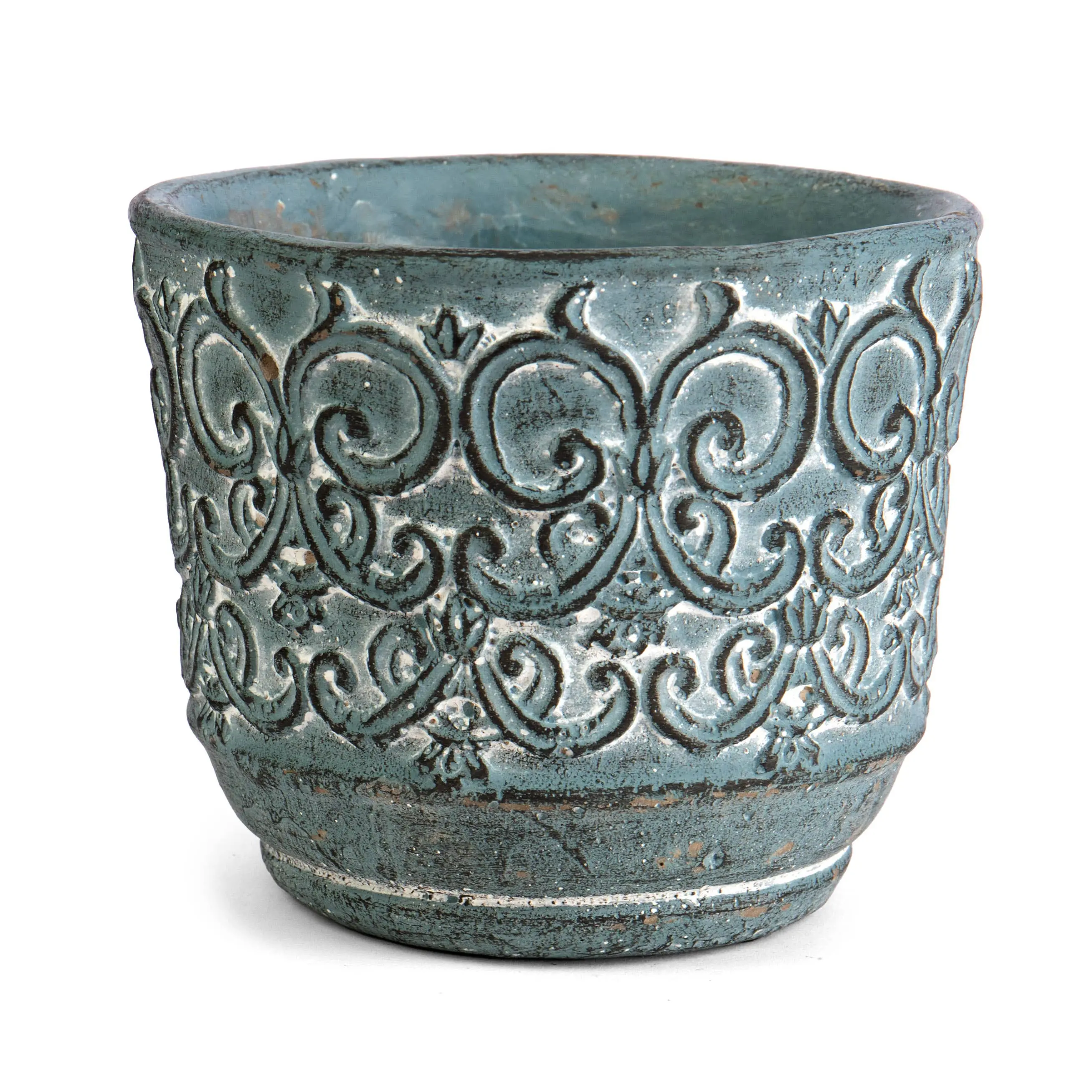 Teal Round Cement Pot