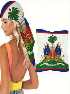 1pc Vintage Haitian Flag Print Scarf for Women, Soft Lightweight Square Wrap for Head, Hair & Neck, Patriotic Caribbean Style