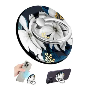 For Magnetic Phone Ring Holder – Cute MagSafe Grip Kickstand for Women, Compatible with iPhone 16–12, White Flower Design