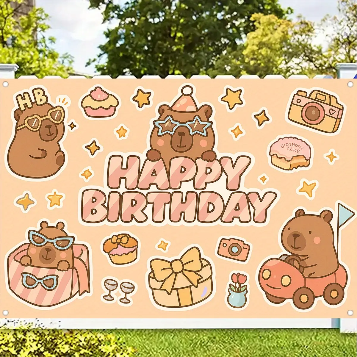 Capybara Birthday Party Backdrop Cute Animal Backdrop Fun Celebration Background Cloth Birthday Tapestry Wall Hanging Photography Background Polyester Fiber Party Event Home Room Studio Decor Studio Prop Wall Art