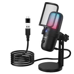 M-640S Gaming Microphone, Noise Cancellation Condenser Mic with Mute, RGB Light Streaming Microphone, Compatible with PS4/5, MacOS, Windows