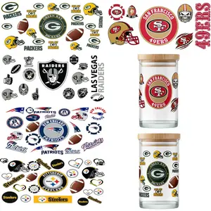 UV DTF Cup Wraps USA Football Team Cups Wraps Decals Waterproof Rub on Transfers Stickers Vinyl for Glass Cups Fridge Wall Furniture Car DIY Craft Car Decorations 4 Sheets (MIX4) Car Decorative Sticker