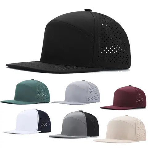 Men's High-Quality Performance Snapback Adjustable Baseball Cap - Flat Brim, Breathable Mesh, Laser Cut, Polyester Blend, Moisture-Wicking, Perforated Sides, Cooling Hat for Golf Training, Cap Style Hats