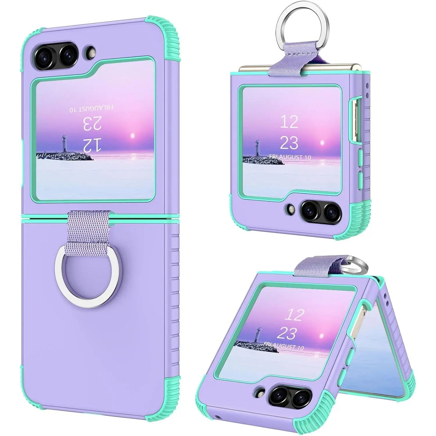SQ-PCS021 for Samsung Galaxy Z Flip 6 5G Case with Ring, Heavy Duty 2 in 1 Full Body Rugged Galaxy Z Flip6 Case Girls Women Boy Men Shockproof Protection Cover for Samsung Z Flip 6 6.7”,Purple