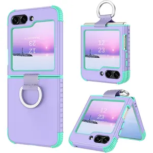 SQ-PCS021 for Samsung Galaxy Z Flip 6 5G Case with Ring, Heavy Duty 2 in 1 Full Body Rugged Galaxy Z Flip6 Case Girls Women Boy Men Shockproof Protection Cover for Samsung Z Flip 6 6.7”,Purple