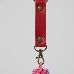 Corazón Key Chains - Red Leather Strap with Heart Charm and Brass Buckle for Key Storage, Handcrafted with High-Quality Leather and Silk Thread, Vintage Finish Hardware, Perfect for Everyday Use or Gifting