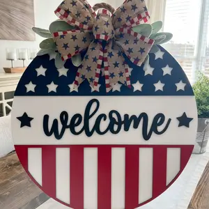 Patriotic Door Hanger for Fourth of July, Wooden Welcome Decor for Front Door, Festive Wreath and Home Decoration, Perfect Gift for Independence Day