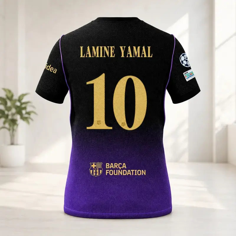 FC Soccer Away Jersey, Lamine Yamal #10, Black Purple Away Football Jersey, Breathable Quick Dry Soccer Shirt