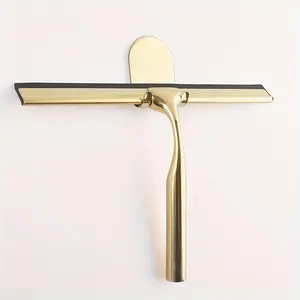 1pcs Golden All-Purpose Shower Squeegee Window Cleaning Scraper Multipurpose Cleaning Tool for Shower Doors, Bath Linen Sets, Tile Shower Walls, Bathroom, Window, Glass and Car Windshield, Mirrors and Kitchen-Stainless Steel