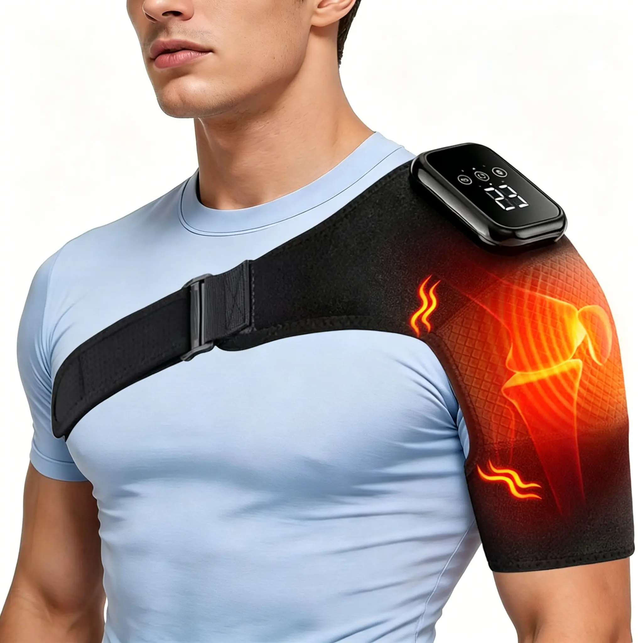 FEETLIST Portable Heated Shoulder Pad for Work Travel & Home Rechargeable with 3 Heat Levels & 3 Vibration Modes Adjustable Fit Multi-Use on Shoulders Elbows Knees Ideal Holiday Gift for Old Man Fitness Lovers & Office Workers