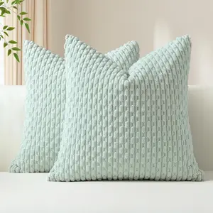 t of 2 Light Green Soft Cory Decorative Throw Pillow Covers Striped Boho Pillow Cas for Sofa Couch Bedroom Living Room Patio Farmhou Modern Home Decor Cushion Cover 22x22 Inch