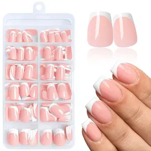 French Glossy Short Ballerina Coffin Classic Nails, 120 Pieces Artificial Nail Tips, Full Coverage Manicure Salon Quality, Women's Fake Nails