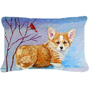 212 MAIN Corgi Pup Cardinal Polyester Fabric Decorative Pillow - Soft Cushions, Weather Resistant Cushions, Washable, Indoor/Outdoor Soft Furnishing