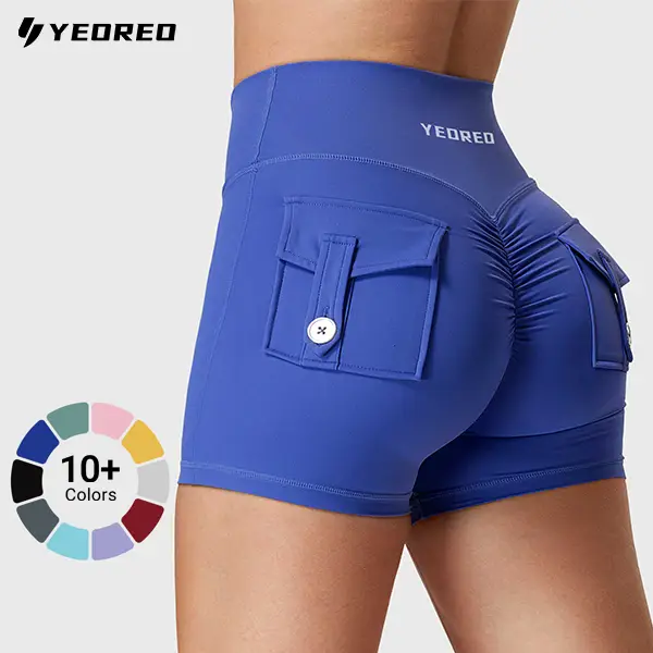 YEOREO CoreFlex Scrunch Workout Shorts with Pockets Charm Gym Biker Shorts for Women High Waisted Yoga Booty Shorts elastic athletic