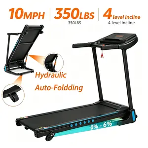 10MPH High-Speed With 4level 6% Incline Treadmill for Running & Walking, 3.0 HP Treadmills For Home 350 lbs Weight Capacity Hydraulic System Auto-Folding Treadmill with Type C & USB Charge For Android, , Bluetooth Speaker