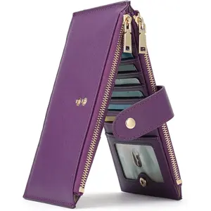 Slim Wallets for Women RFID Blocking Card Holder 2 Zipper Pockets Thin Ladies Clutch Purse