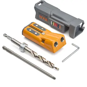 BORA Pro Compact Hole Jig, Auto Adjusting Guide, Hole Jig Kit for Woodworking & Tight Spaces - For 1/2 inch to 1 1/2 inch Thick, Tool Accessory Jigs