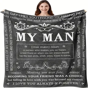 My Man Romantic Quote Throw Blanket, Love-Themed Gift Blanket for Boyfriend or Husband