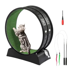 VINGLI Large Cat Exercise Wheel Treadmill, 803486CM Grey PP Cat Runner, Splicing Track Design, Grey Carpet Pad, with Teaser Wand, for Cats Daily Exercise