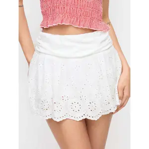 Cider Cotton Broderie Anglaise Mid Rise A-line Mini Skirt