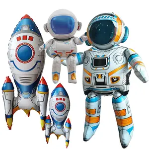 Giant 4D Standing Astronaut Foil Balloon Rocket Balloon Space Balloon For Boy Universe Series Outer Space Birthday Party Favors