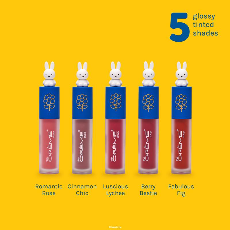 The Crème Shop x Miffy Glossy Lip Stain - Hydrating & Glossy Finish, Infused with Jojoba Oil, 5 Tinted Shades, Korean Beauty, Unique Design