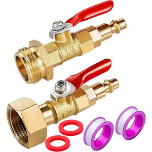 2PCS Brass RV Winterize Blowout Adapter, 1/4 Inch Male Quick Connecting Plug &3/4 inch Male GHT Thread &1/4 Inch Ball Valve with 2 Pcs Washers for Winterize RV Boat Camper Trailer