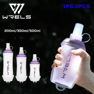 1PC WRELS 200ML/350ML/500ML purple foldable sports soft water bottle running water bottle water bag portable water bottle Hydration Bottle suitable for outdoor running mountaineering cycling cross-country and daily gym fitness