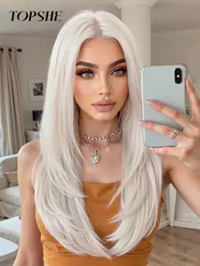 22 Inch Platinum Straight Lace Front Wigs for Women, Silky Straight Wigs, Gorgeous Fluffy Wigs without Bangs, Synthetic Wigs for Party, Daily Use, Synthetic Material Wigs, Lace Frontal Wigs