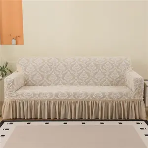 Floral Jacquard Sofa Cover, 1 Count Solid Color with Skirt Design, Sofa Protector for Home Living Room, Vanity Decor Accessories, Stretch Sofa Cover