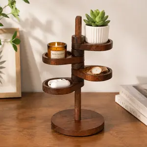 Wooden Multi-Layer Rotatable Storage Rack - Home Organizer for Keys and Jewelry