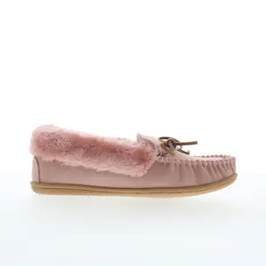 Minnetonka Camp Collar Moc 40798 Womens Pink Suede Moccasin Slippers Shoes