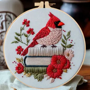 Beginner Embroidery Kit, Elegant Cross Stitch Set, Winter Bird Pattern, DIY Embroidery Supplies, Includes Printed Cotton Fabric, Thread, Needle