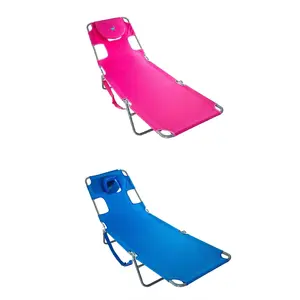 Ostrich Chaise Lounge Folding Sunbathing Poolside and Beach Chair, Pink & Blue Ostrich Chaise Lounge Folding Sunbathing Poolside and Beach Chair, Pink & Blue