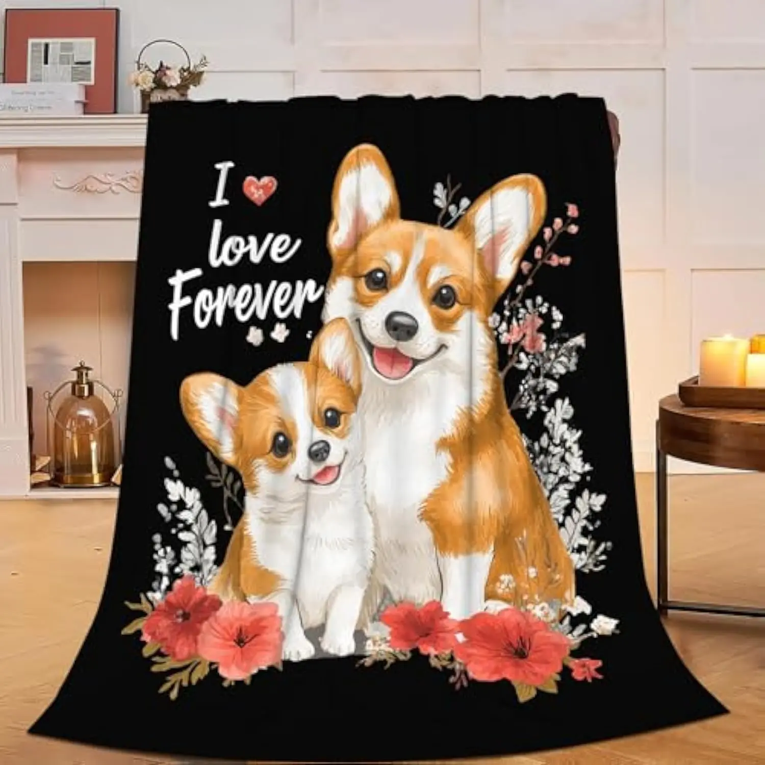 Corgi Full Print Plush Throw Blanket - Wrinkle-Resistant Soft Fleece, 30x40in & 40-56in Sizes, Christmas/Birthday Gift for Dog Lovers, Warm Bedding Decor