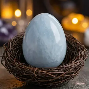 Blue Calcite Egg, Polished Crystal Easter Eggs - Custom Personalized Engraving Desk Decoration Mineral Specimen Worry Stone