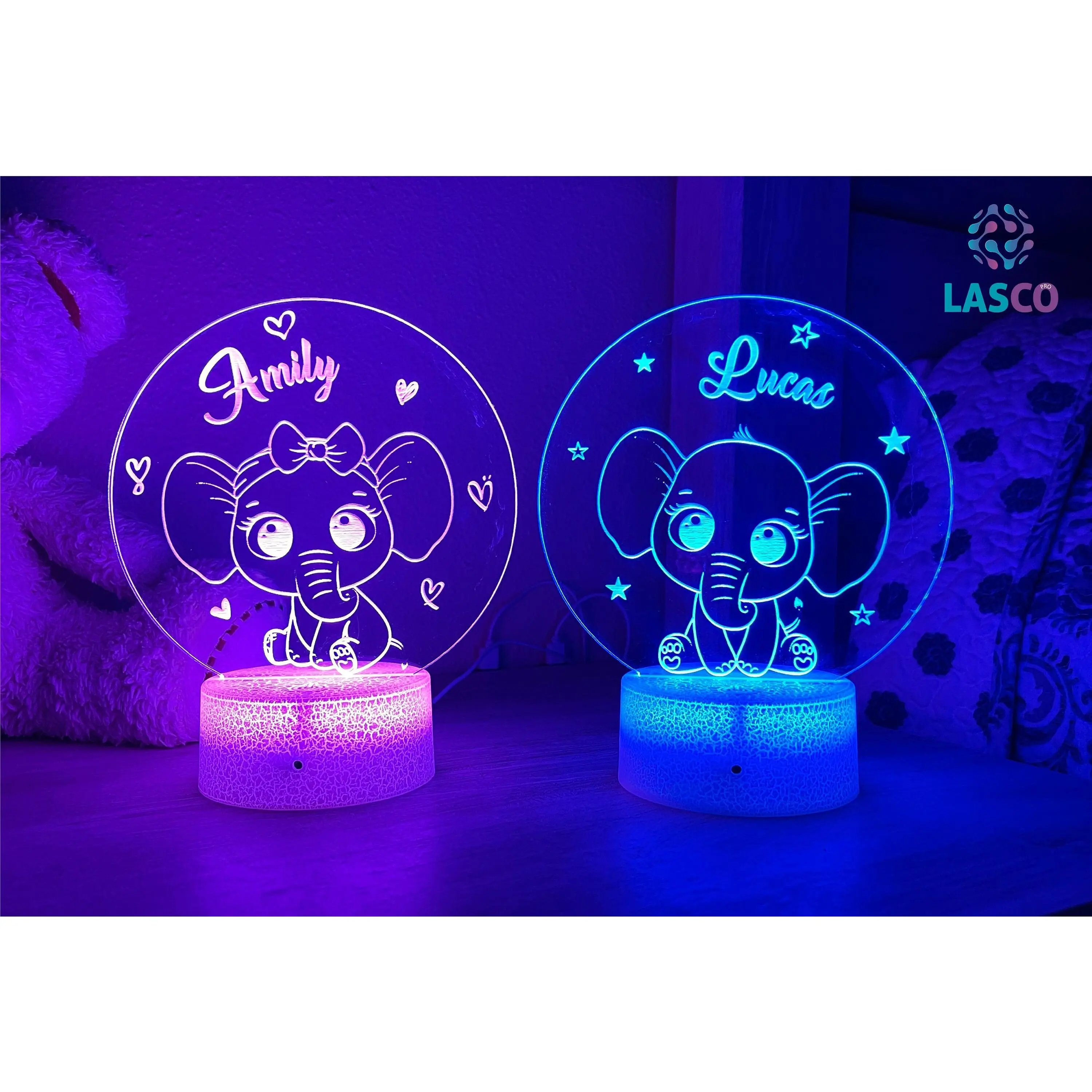 Elephants Kids Personalized Acrylic Night Light