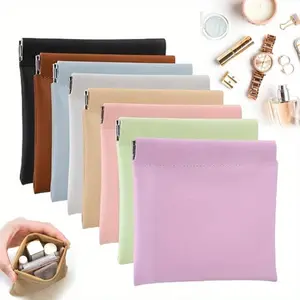 6pcs/8pcs shrapnel opening soft leather mini storage bag, zero wallet makeup bags, small portable storage bag, pocket makeup bags
