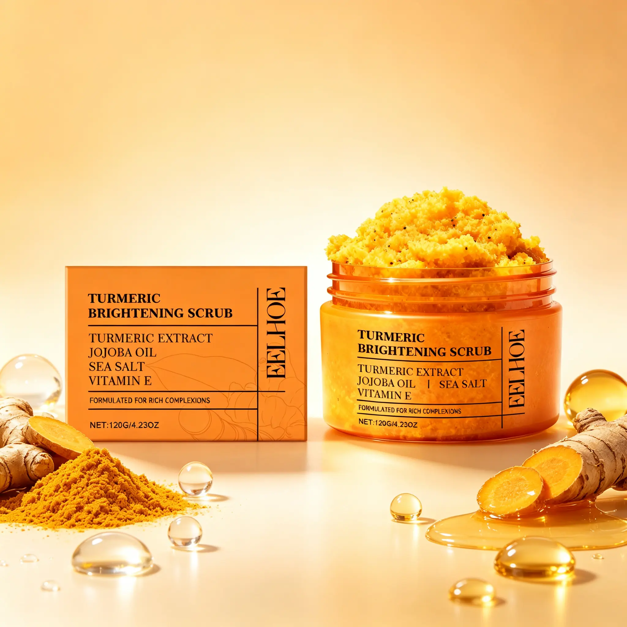 Turmeric Body Scrub (120g) - Gentle Exfoliator with Jojoba Oil, Sea Salt & Vitamin E for Smooth, Nourished Skin, Bath & Body Care Product