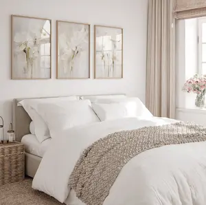 Neutral Abstract Set of 3 Beige & Grey Flowers Wall Art Prints for Modern Bedroom Living Room Decor Beige Wall Art