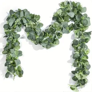 4-Piece Eucalyptus Wreath Set, 26ft Artificial Greenery Hanging Vine, Wedding Backdrop Decor, Wedding Centerpieces, Table Runner & Fireplace Wall Decoration, Home Decor Ornament