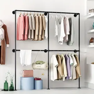 Industrial Pipe Clothing Rack Wall Mounted Garment Rack Black Clothes Rack Retail Display Hanging Rod for Closet Storage Laundry Room Organiser Hangable Organiser