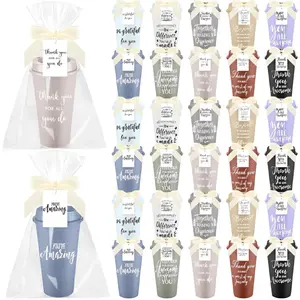 30 Sets 16oz Morandi Colors Inspirational Plastic Coffee Tumblers with Lid Card Bag Christmas Employee Appreciation Gifts for Customer Service Week Team Coworker Bulk
