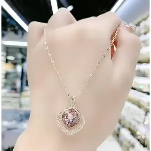 Copper Alloy Synthetic Cubic Zirconia Purple Diamond Necklace 7089