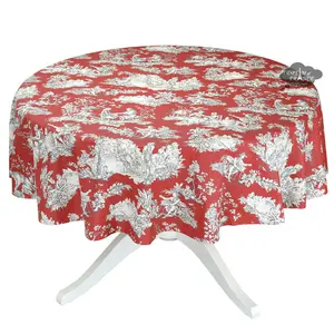 French Toile tablecloth - Acrylic coated cotton, Spill-proof - 70" Round - Villandry red | Le Cluny