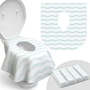 Disposable Toilet Seat Cover for Travel – 20 Pack with Covers Wrapped in Sets of 2, Non-Flushable Liners, Fits Most Seats – Kids, Toddlers, Adults (Waves, 20)