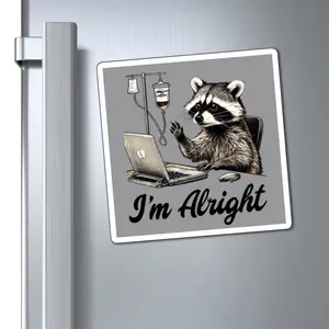 Cute Raccoon Coffee Magnet | Fun Office Décor, Whimsical Kitchen Decor, Gift for Coffee Lovers, Funny Animal Magnet